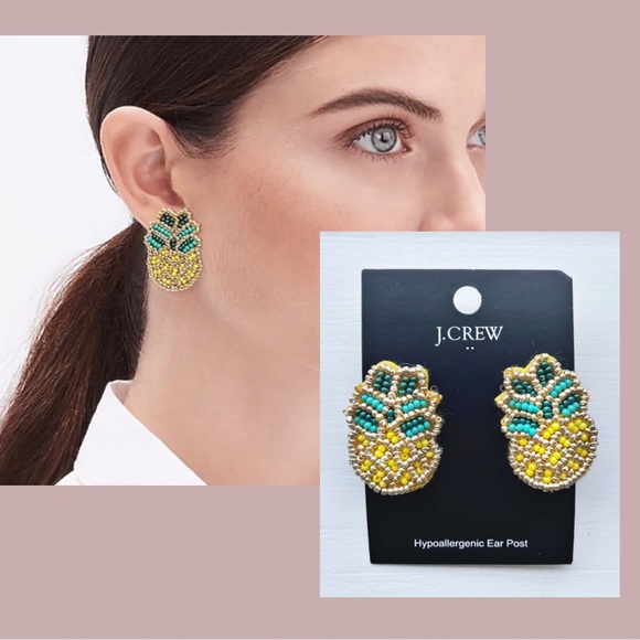 J. Crew Jewelry - J.Crew Pineapple Beaded Statement Fashion Earrings